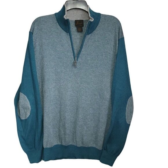 Joseph Mens Pullover Cotton And Cashmere Blend Sweater Elbow Patches Blue Gray L - Picture 1 of 11